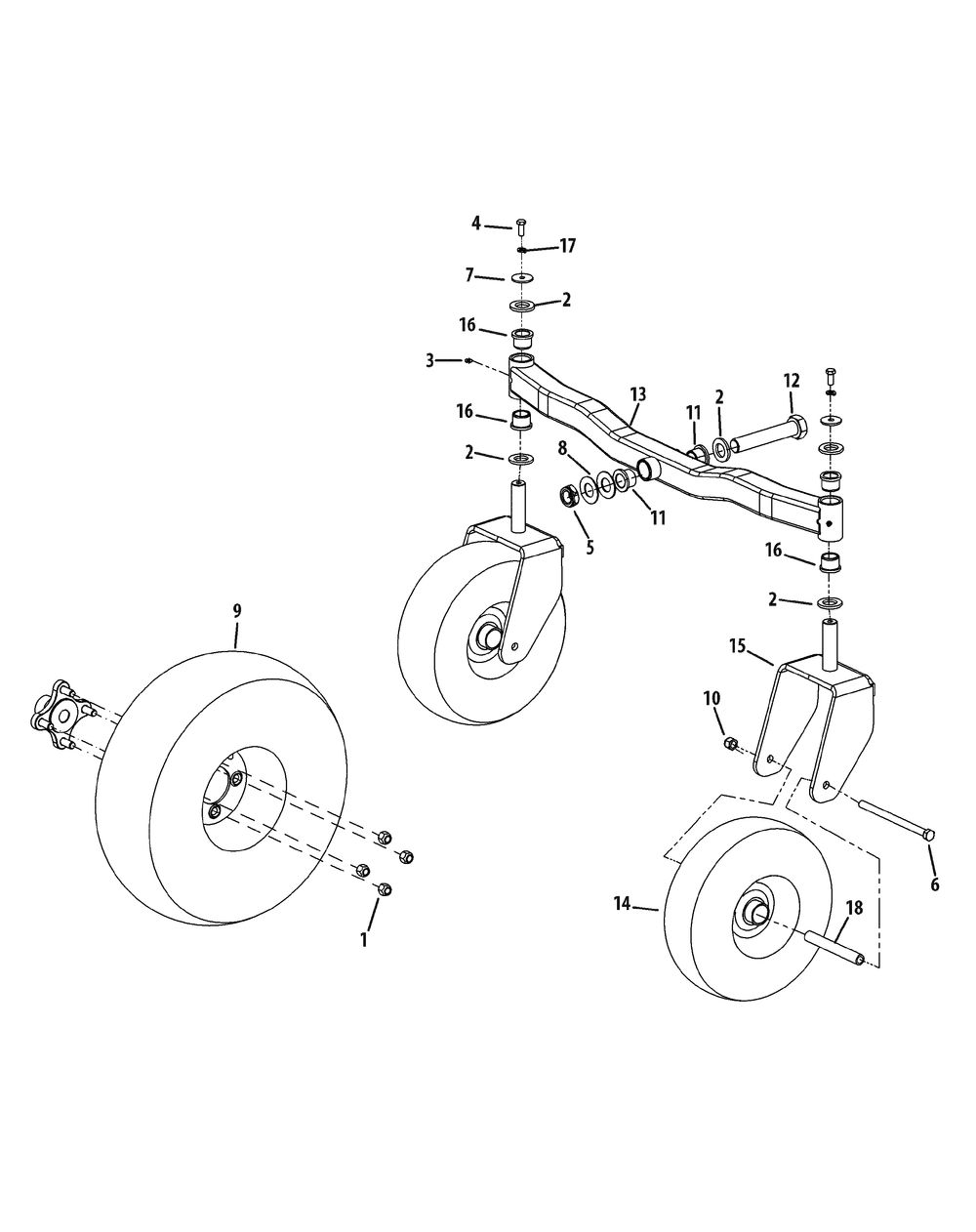 Front Caster And Tire Assembly Diagram and Parts List for Z-FORCEPRO48-KH 53BH3AGN050-22HP Cub Cadet Lawn Tractor